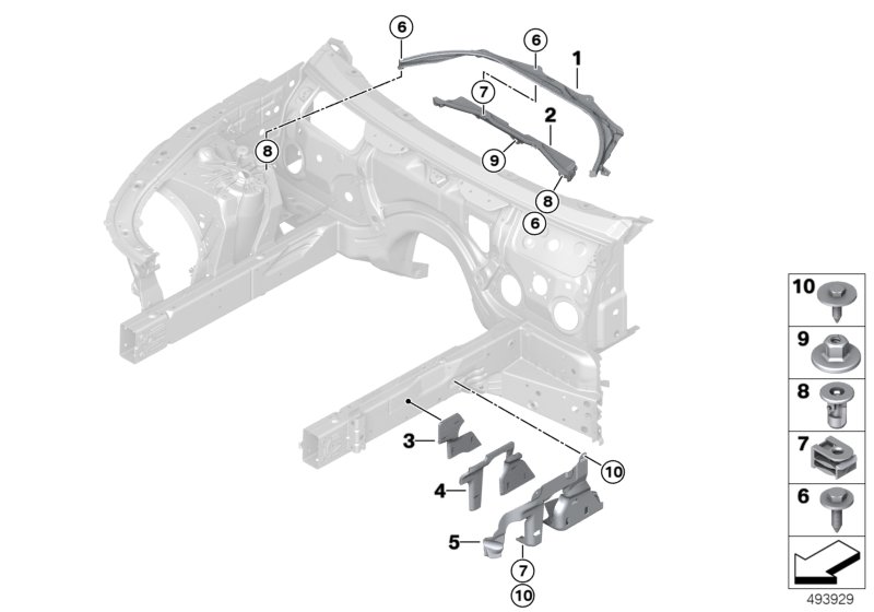 Дополнительные элементы моторного отсека для BMW G14 M850iX N63B (схема запчастей)