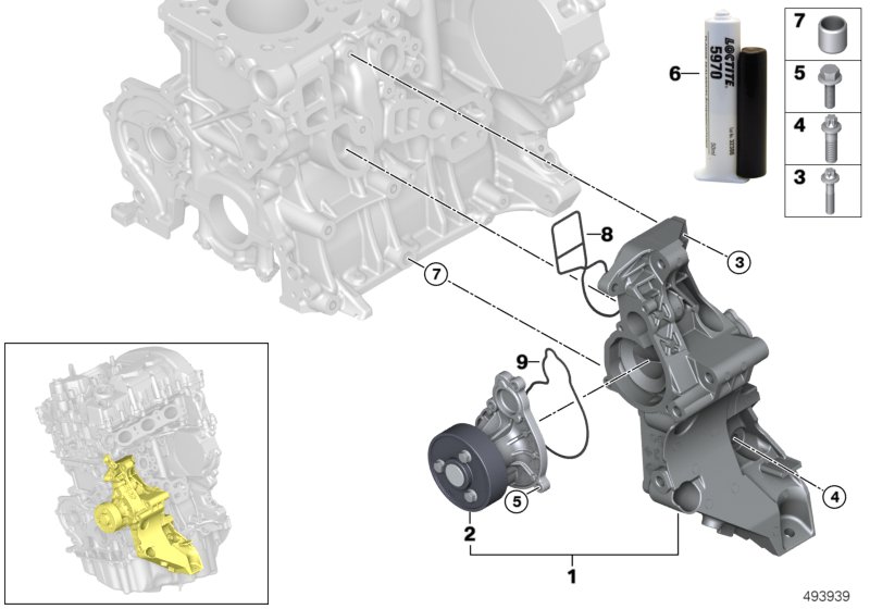 Система охлаждения-насос ОЖ для BMW F22N 218i B38 (схема запчастей)