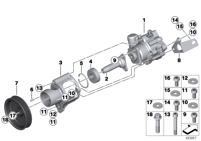 Насос гидроусилителя рулевого управления для BMW MOSP M6 GT3 P63 (схема запчастей)
