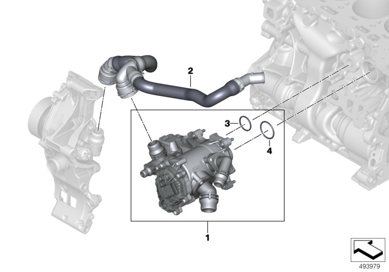 Корпус термостата системы охлаждения для BMW F54 Cooper S ALL4 B48C (схема запчастей)
