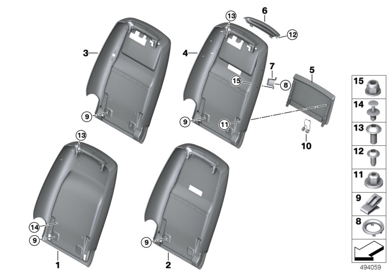 Переднее сиденье, задняя панель I для BMW RR31 Cullinan N74L (схема запчастей)