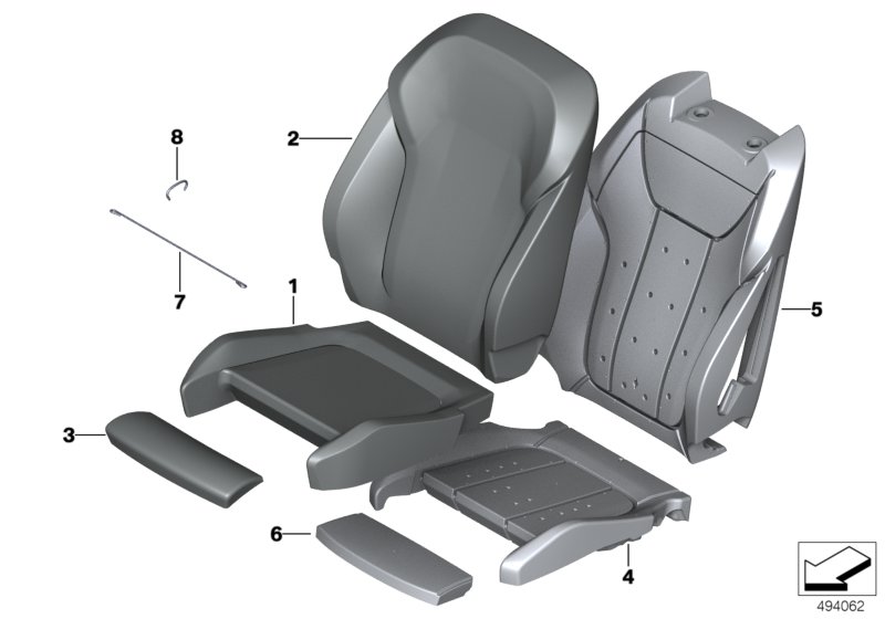 Набивка и обивка спортивного пер.сиденья для BMW G21 330dX B57 (схема запчастей)