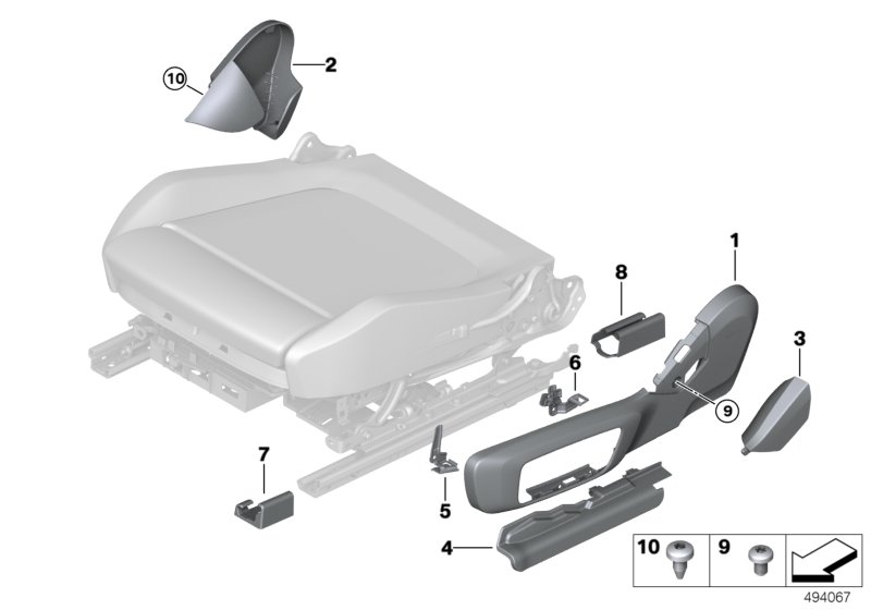 Накладка переднего сиденья с э/приводом для BMW G20 330i B46D (схема запчастей)