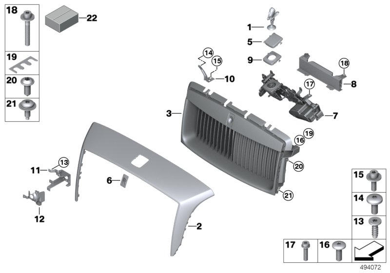 Решетка радиатора / фигура на капоте для BMW RR4 Ghost EWB N74R (схема запчастей)