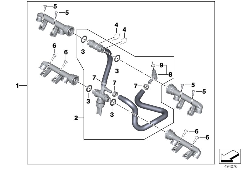 Форсунки и трубопроводы для BMW K67 S 1000 RR 19 (0E21, 0E23) 0 (схема запчастей)