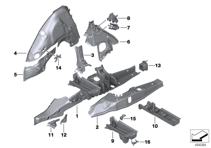 Брызговик Зд/детали днища для BMW G02 X4 30iX B48D (схема запчастей)