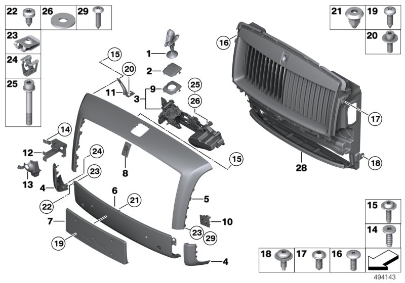 Решетка радиатора / фигура на капоте для BMW RR4 Ghost EWB N74R (схема запчастей)