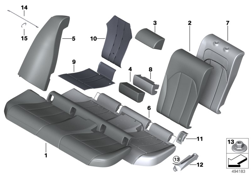 Набивка и обивка базового сиденья Зд для BMW G21 320dX B47D (схема запчастей)