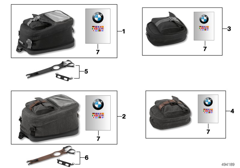 Сумка на топливный бак для BMW K21 R nineT 16 (0J01, 0J03) 0 (схема запчастей)
