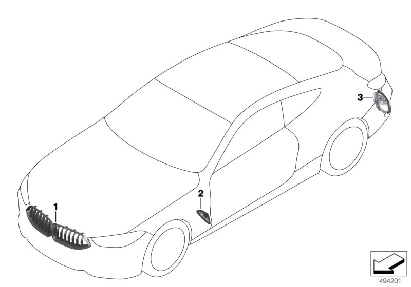 Дооснащение Shadow Line глянц. для BMW G15 840dX B57 (схема запчастей)