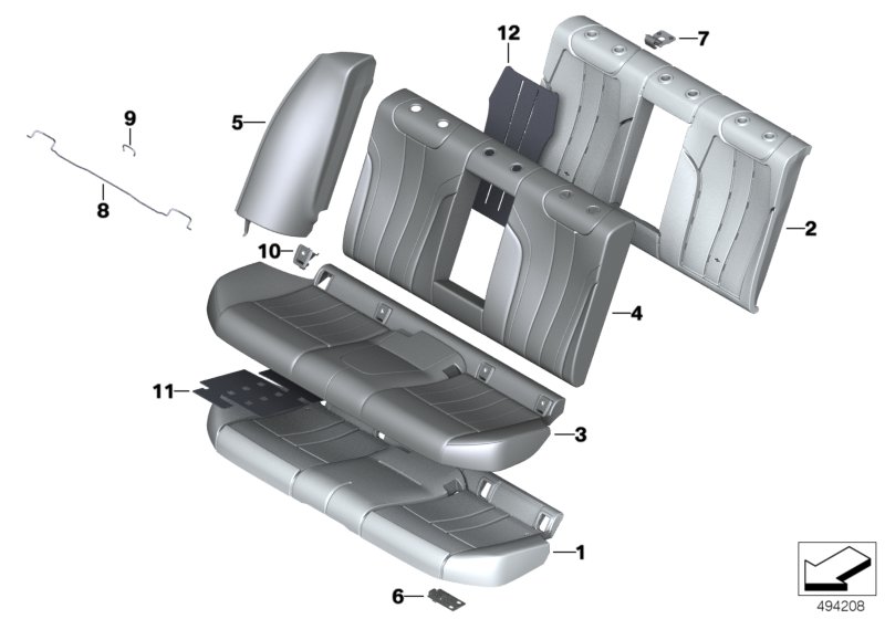 Набивка и обивка базового сиденья Зд для BMW G30 520dX XD5 (схема запчастей)