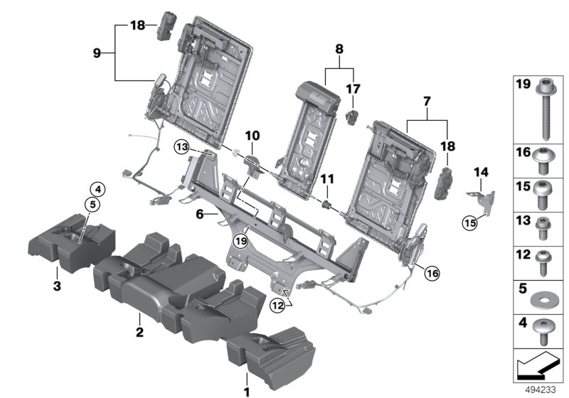 Каркас подушки базового сиденья Зд для ROLLS-ROYCE RR31 Cullinan N74L (схема запчастей)