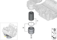 Смазочная система-масляный фильтр для BMW F04 Hybrid 7 N63 (схема запасных частей)