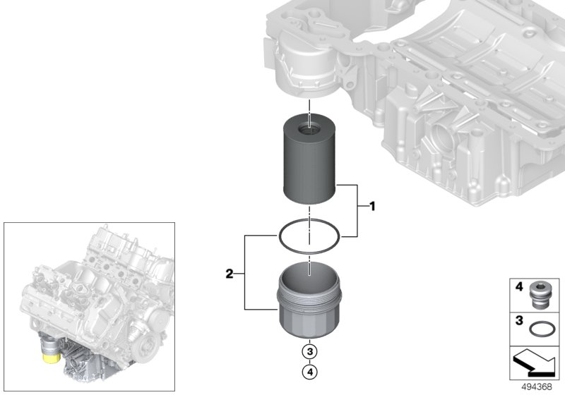 Смазочная система-масляный фильтр для BMW F10N 550iX N63N (схема запчастей)