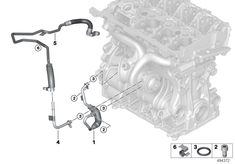 Система охлаждения-турбонагнетатель для BMW F45 225iX B48 (схема запчастей)