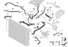 Шланги системы охлаждения для BMW G31 540iX B58C (схема запасных частей)