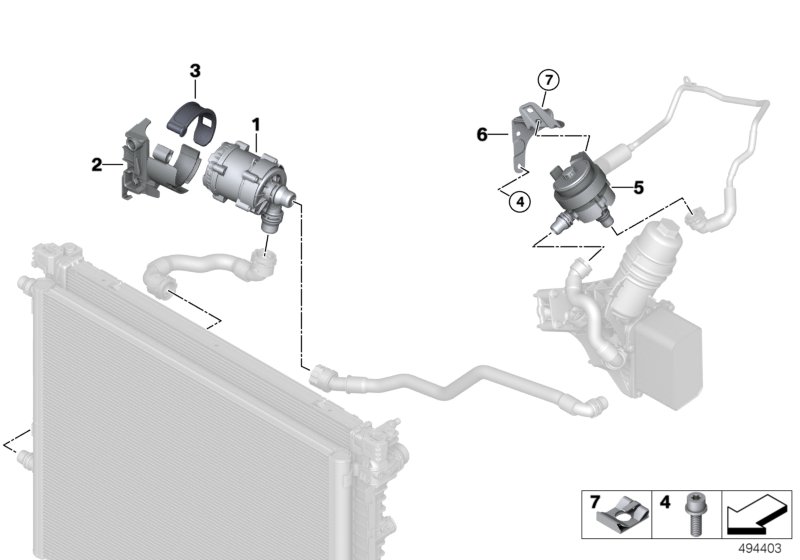 Электрический насос ОЖ / крепление для BMW G31 540iX B58 (схема запчастей)