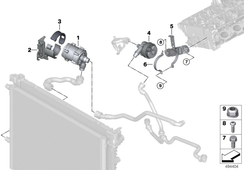 Электрический насос ОЖ / крепление для BMW G30 530iX B48 (схема запчастей)