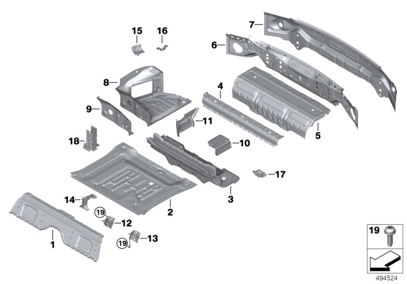 Дополнит.элементы пола багажника для BMW G14 M850iX N63B (схема запчастей)