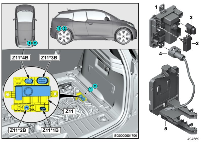 Встроенный модуль питания Z11 для BMW I01N i3s 94Ah Rex XB4 (схема запчастей)