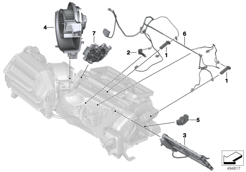 Электр.детали отопителя/кондиционера для BMW G01 X3 18d (TX11) B47 (схема запчастей)