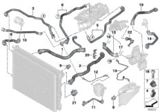 Шланги системы охлаждения для BMW G12N 730Li B48D (схема запасных частей)