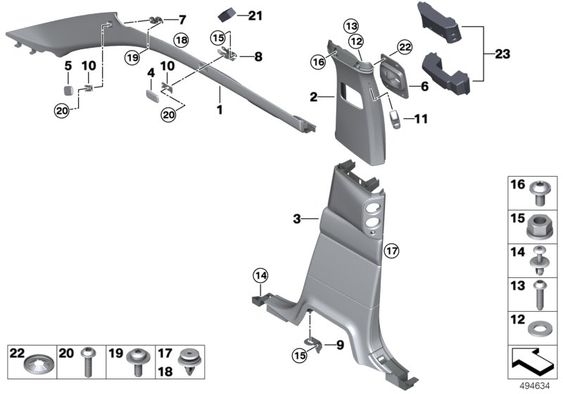 Облицовка передней/средней стойки для BMW RR31 Cullinan N74L (схема запчастей)