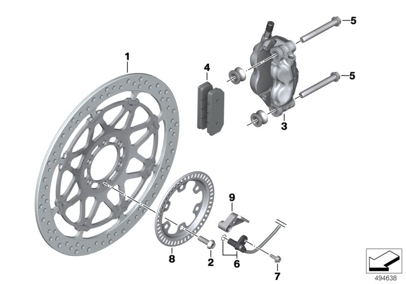 Тормозной механизм переднего колеса для BMW K60 HP4Race (0E31, 0E33) 0 (схема запчастей)