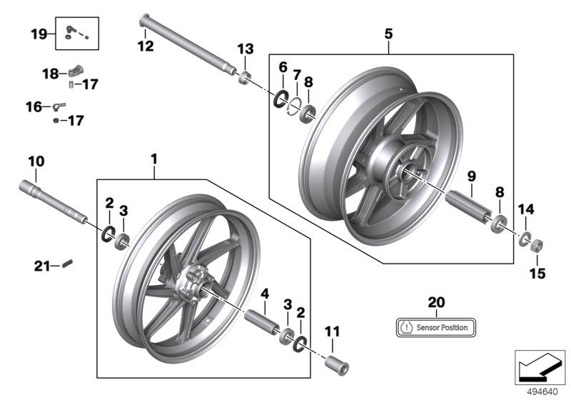 Кованые диски для BMW K67 S 1000 RR 19 (0E21, 0E23) 0 (схема запчастей)