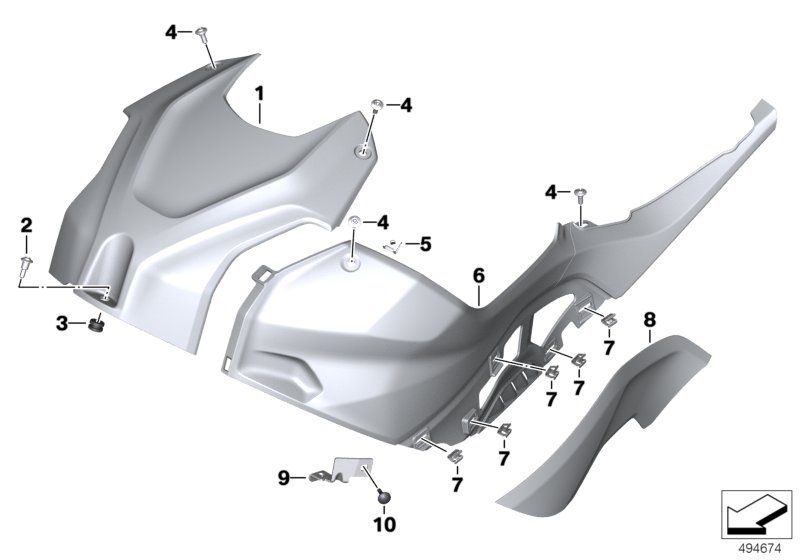 Облицовка топливного бака для BMW K67 S 1000 RR 19 (0E21, 0E23) 0 (схема запчастей)