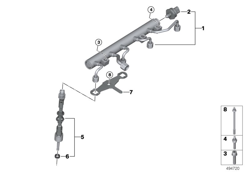Магистраль Rail/форсунка/крепление для BMW G07 X7 50iX N63M (схема запчастей)