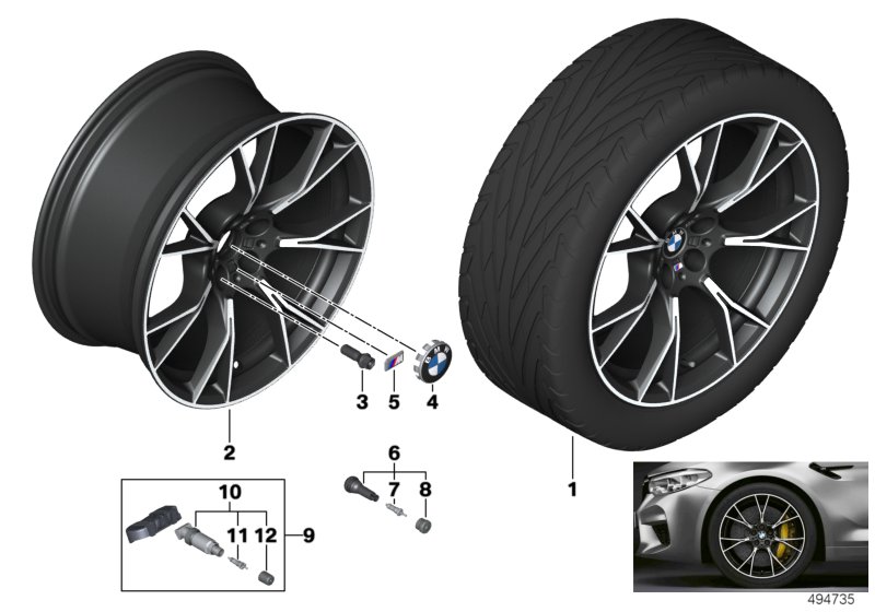 BMW л/с диск Y-образные спицы 789M - 20" для BMW F90 M5 S63M (схема запчастей)
