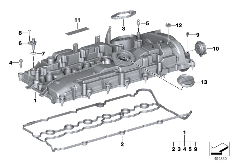 Крышка головки блока цилиндров/доп.эл. для BMW G20 M340iX B58D (схема запчастей)