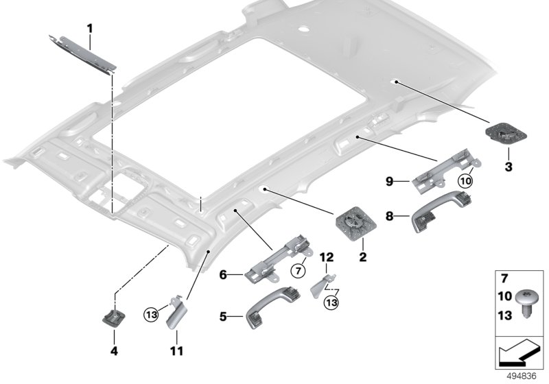 Доп.элементы потолка для BMW G05 X5 M50iX N63B (схема запчастей)