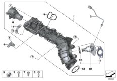 Система впуска AGR с упр.заслонками для BMW F48N X1 25dX B47E (схема запасных частей)