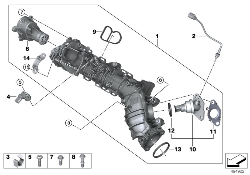 Система впуска AGR с упр.заслонками для BMW F60 Cooper SD B47D (схема запчастей)