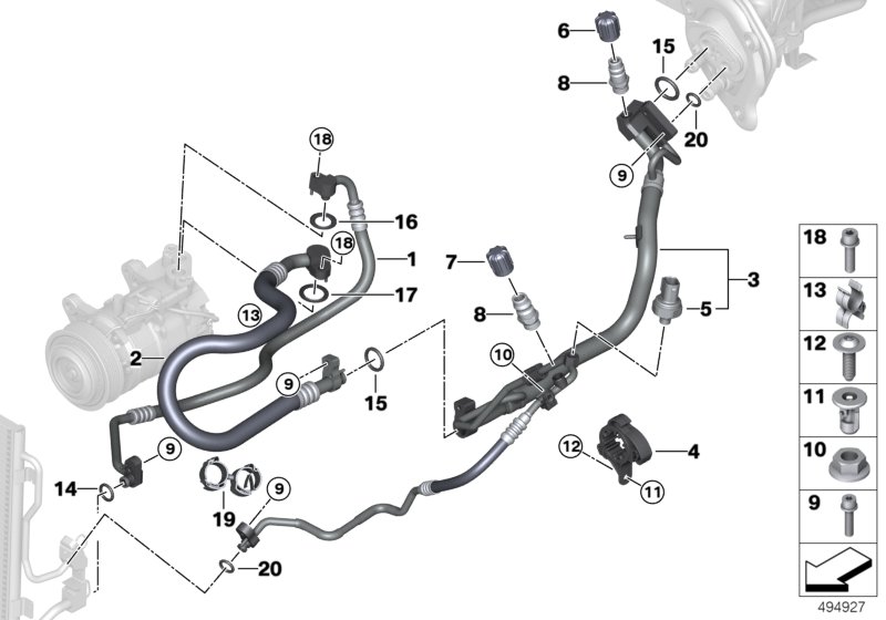 Трубопроводы хладагента для BMW F36N 420d B47 (схема запчастей)