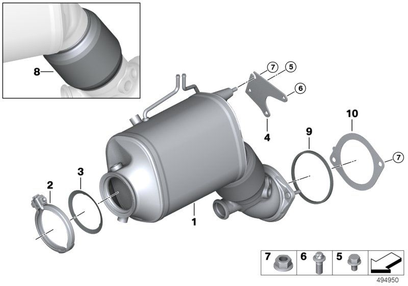 Катализатор/сажевый фильтр для BMW F10N 530dX N57N (схема запчастей)