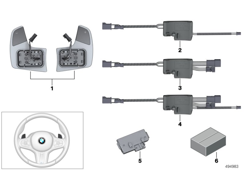 Электр.блок в рул.колесе и 2-поз.пер. для BMW G20 330iX B48D (схема запчастей)