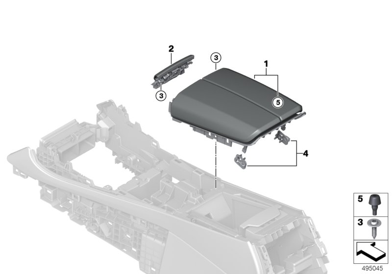 Подлокотник на центральной консоли для BMW G05 X5 M50dX B57S (схема запчастей)