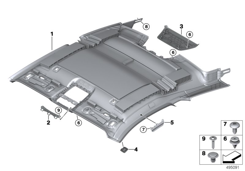 Потолок для BMW G15 840dX B57 (схема запчастей)