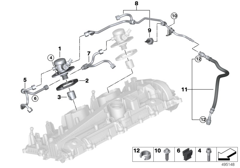 Насос высокого давления/трубопроводы для BMW F97 X3 M S58 (схема запчастей)