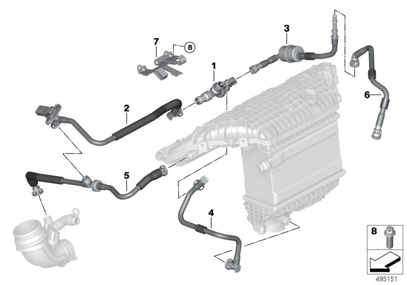 Клапан вентиляции топливного бака для BMW F97 X3 M S58 (схема запчастей)