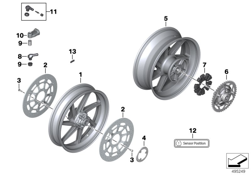 Дооснащение, кованые колеса для BMW K67 S 1000 RR 19 (0E21, 0E23) 0 (схема запчастей)