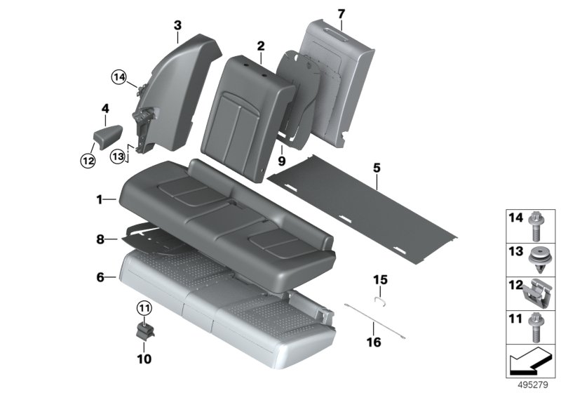 Набивка и обивка базового сиденья Зд для ROLLS-ROYCE RR31 Cullinan N74L (схема запчастей)