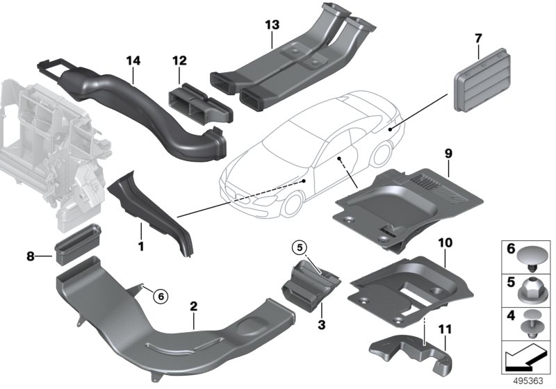 Вентиляционный канал для BMW F13 640dX N57Z (схема запчастей)