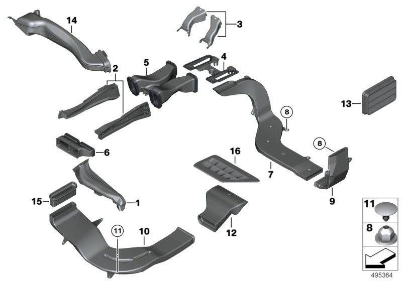 Вентиляционный канал для BMW F10 523i N52N (схема запчастей)