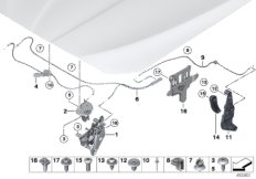 Система замков капота для BMW F11 530i N52N (схема запасных частей)