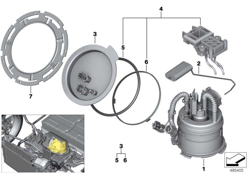 Топливный насос/датчик уровня наполнения для BMW I01 i3 94Ah Rex IB1 (схема запчастей)