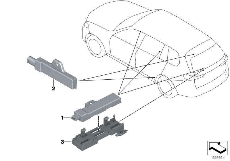 Детали антенны комфортного доступа для BMW G05 X5 30dX B57 (схема запчастей)